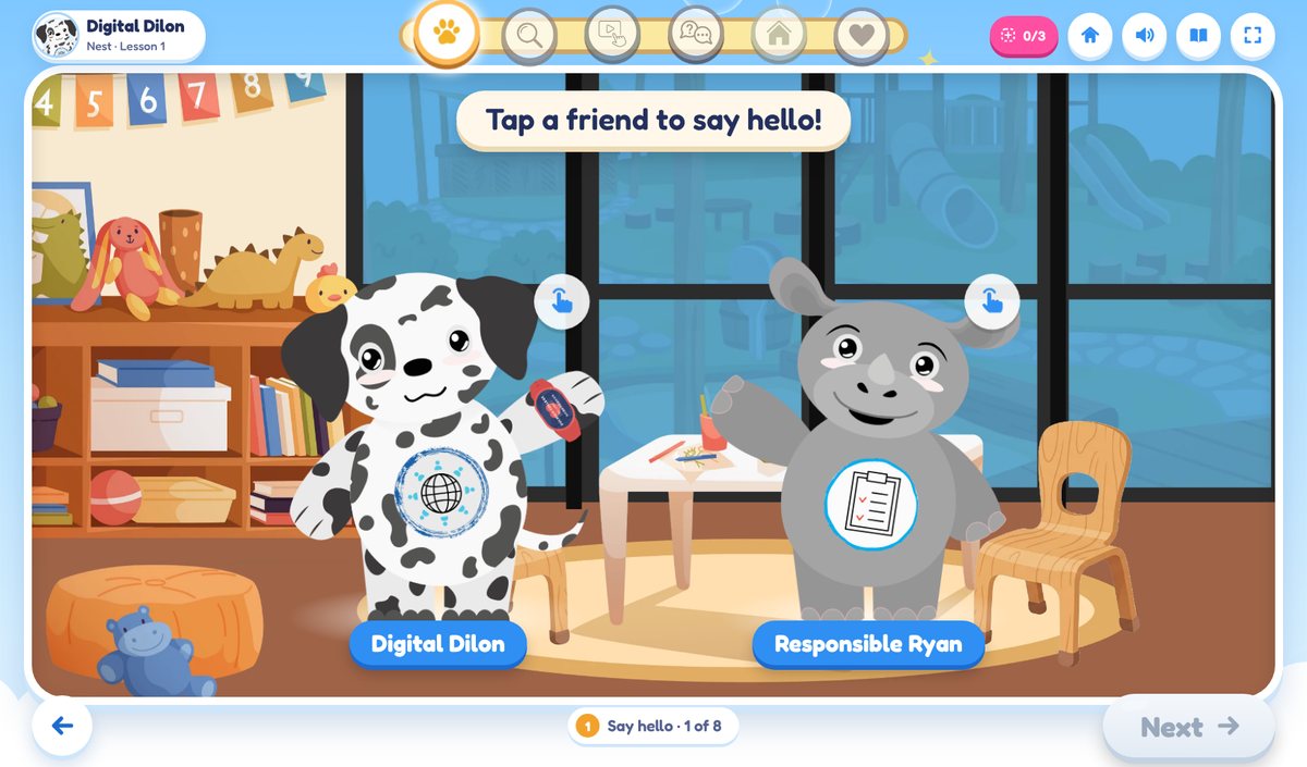 Dilon and Ryan in a classroom: tap a friend to say hello