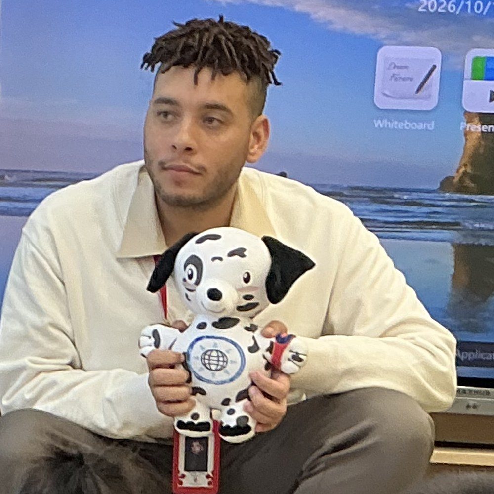 The Dilon plush at the classroom technology station